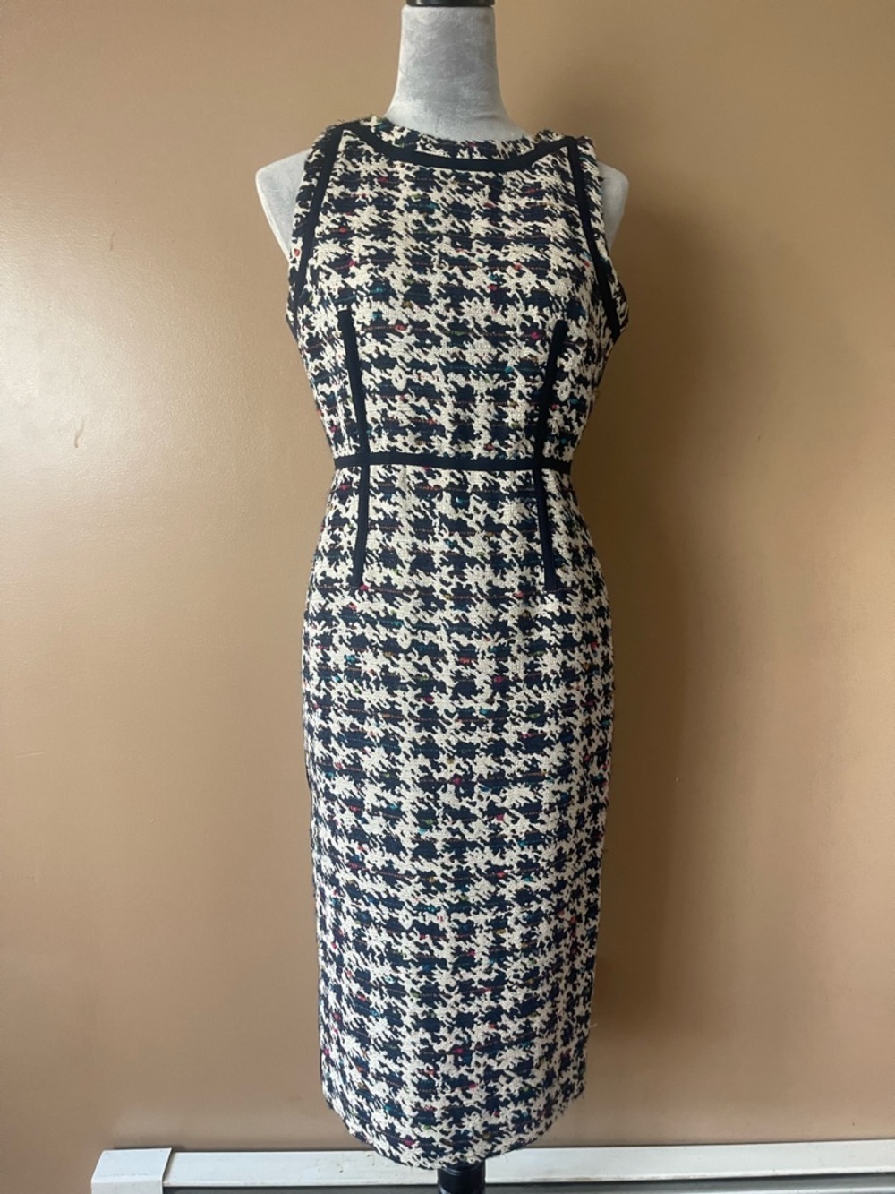 The Fold London Corla Tweed Dress Navy workwear wool blend size 8 UK 4 US